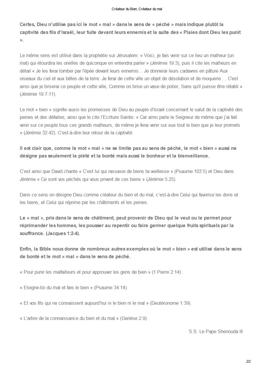 Créateur du Bien, Créateur du mal - Pape Chenouda III - Aperçu 2