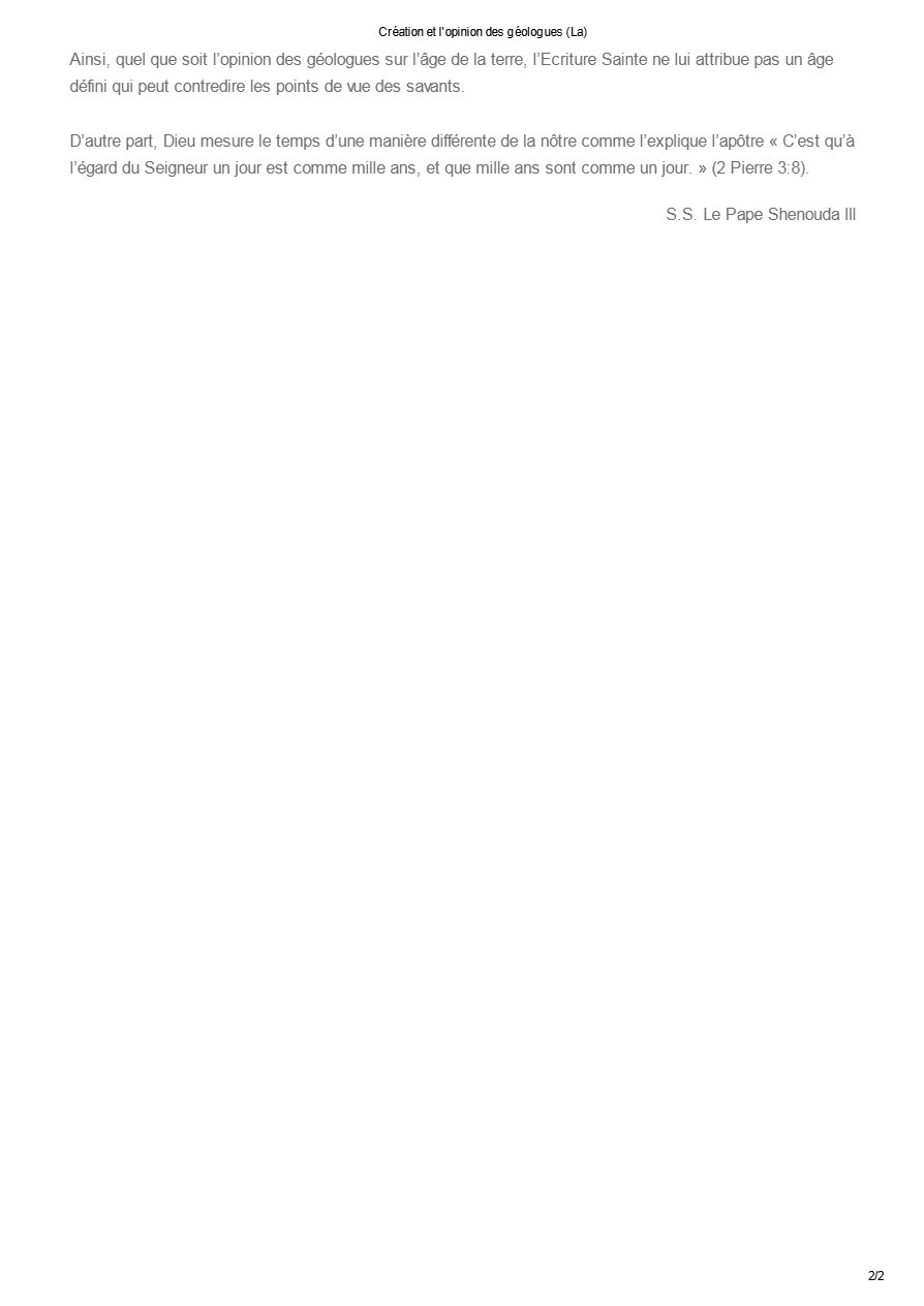 Création et l'opinion des géologues - Pape Chenouda III - Aperçu 2