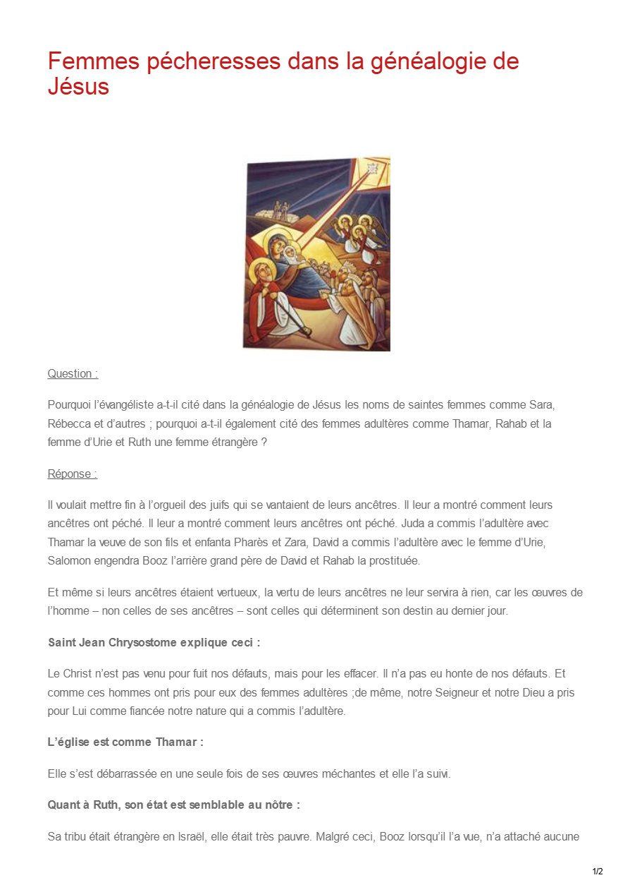 Femmes pécheresses dans la généalogie de Jésus - Pape Chenouda III