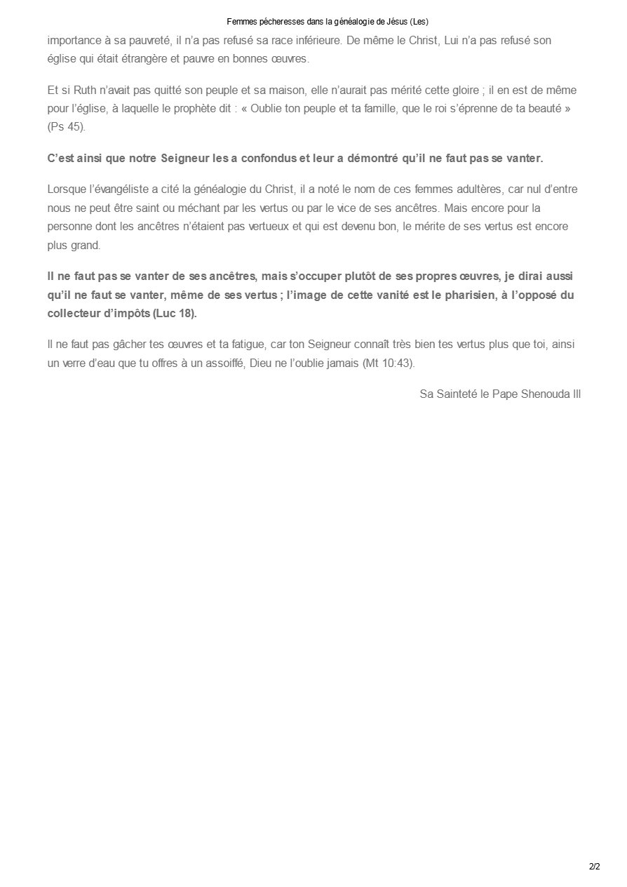 Femmes pécheresses dans la généalogie de Jésus - Pape Chenouda III - Aperçu 2