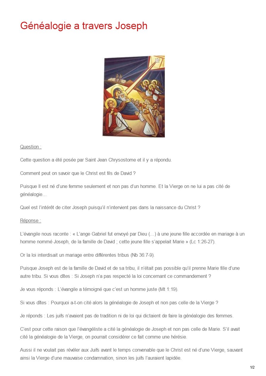 Généalogie à travers Joseph - Pape Chenouda III