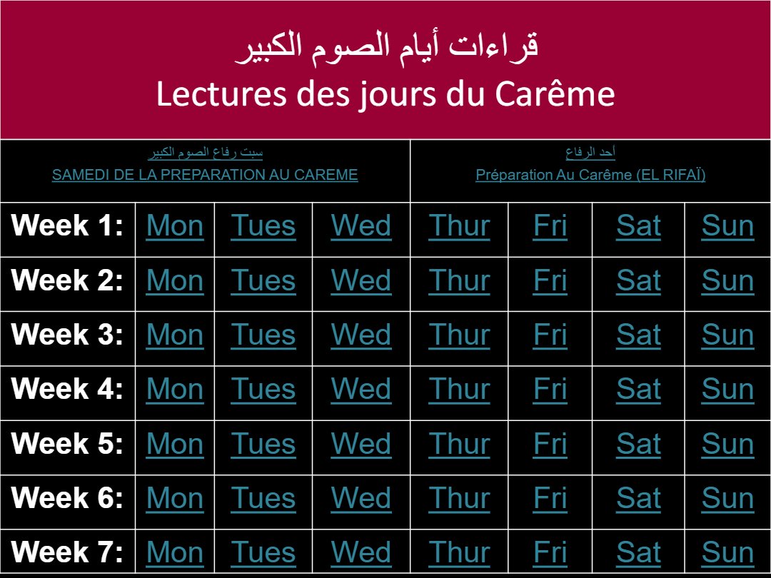 Lectures semaine Grand Carême
