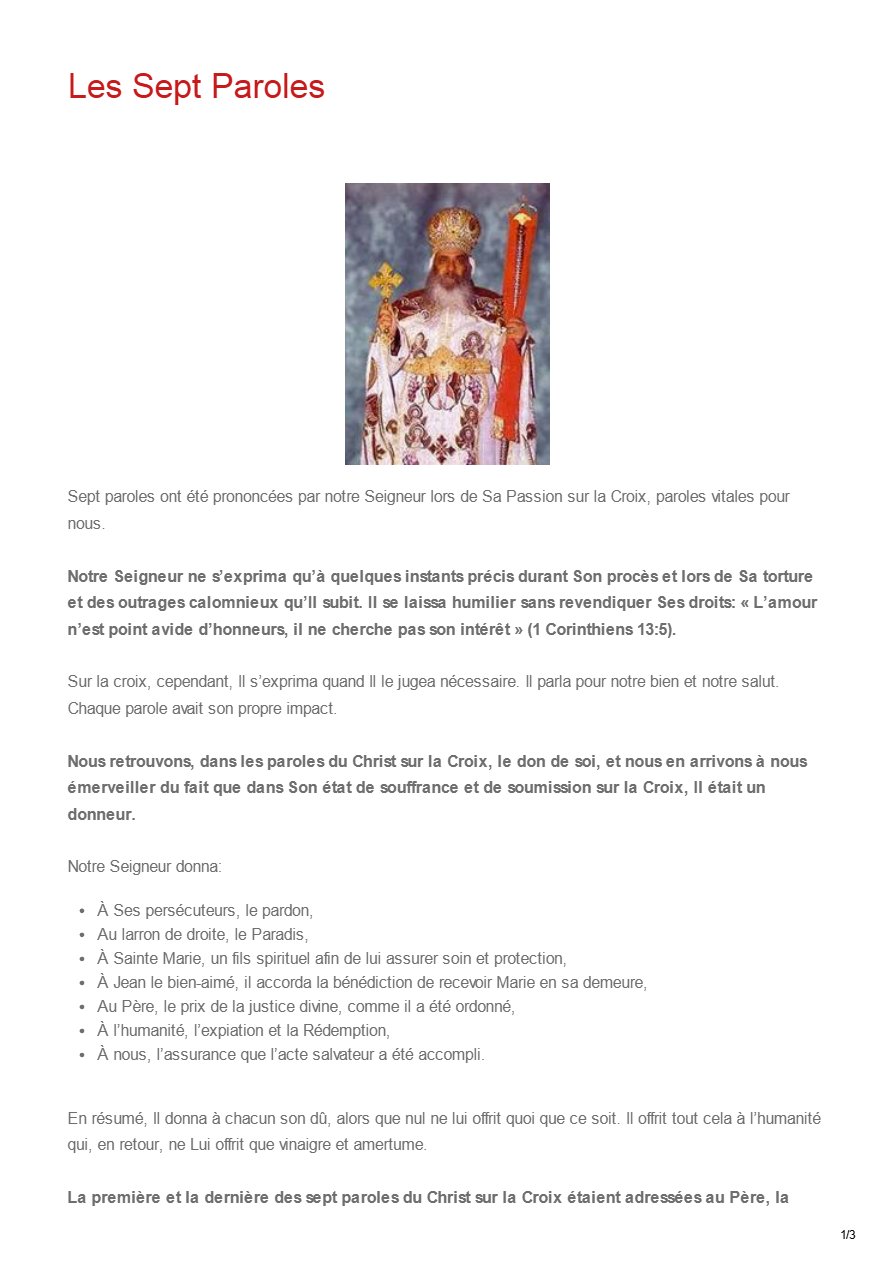 Les Sept Paroles - Pape Chenouda III