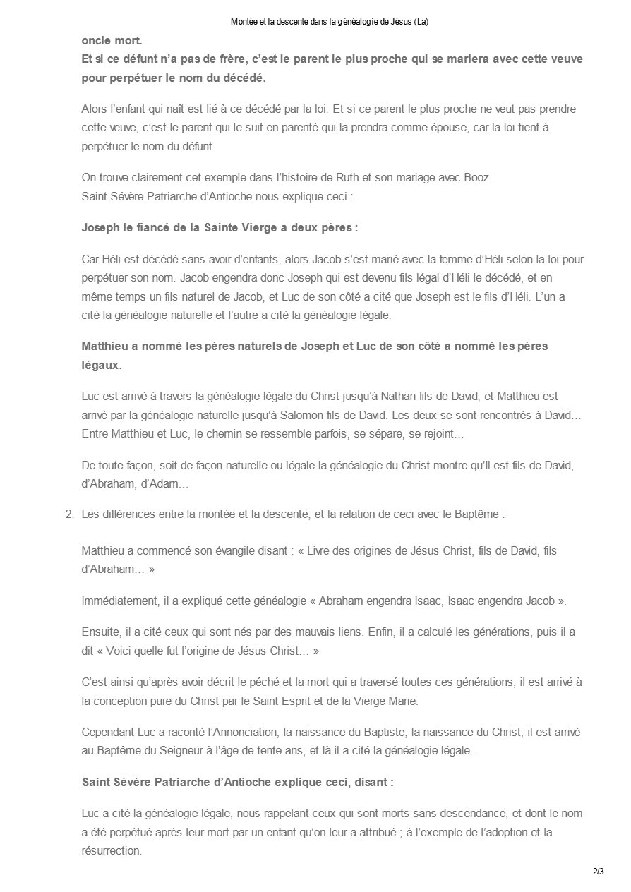 Montée et la descente dans la généalogie de Jésus - Pape Chenouda III - Aperçu 2